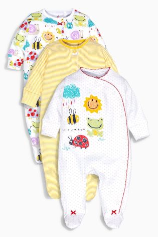 Yellow Sunshine Print Sleepsuits Three Pack (0mths-2yrs)